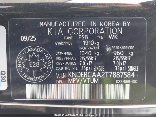 Aukcja sprzedaży 2026 Kia Seltos Ex/ex Premium, vin: KNDERCAA2T7887584, numer aukcji: 12601236