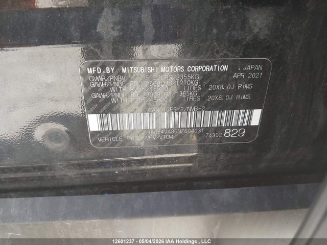 Продаж на аукціоні авто 2022 Mitsubishi Outlander Gt/gt Premium, vin: JA4J4VA86NZ604031, номер лоту: 12601237