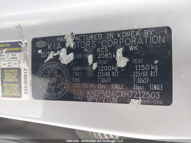 2017 Kia Sportage მანქანა იყიდება აუქციონზე, vin: KNDPM3ACXH7212503, აუქციონის ნომერი: 12601239