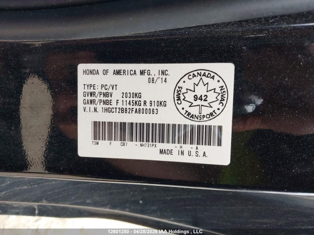 Aukcja sprzedaży 2015 Honda Accord Ex-l-navi V6, vin: 1HGCT2B82FA800063, numer aukcji: 12601250