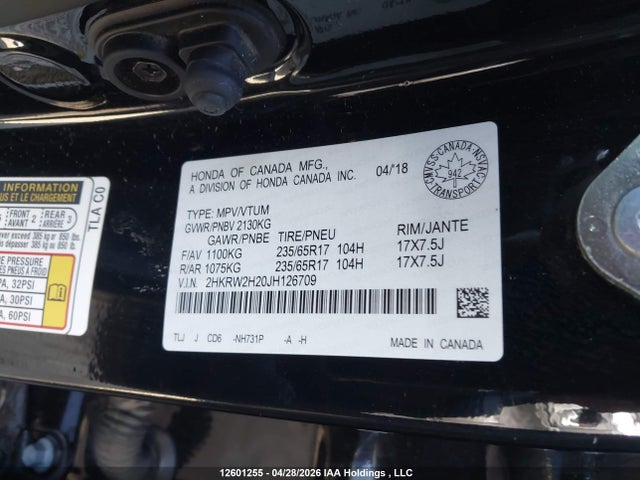 Продажа на аукционе авто 2018 Honda Cr-v Lx, vin: 2HKRW2H20JH126709, номер лота: 12601255