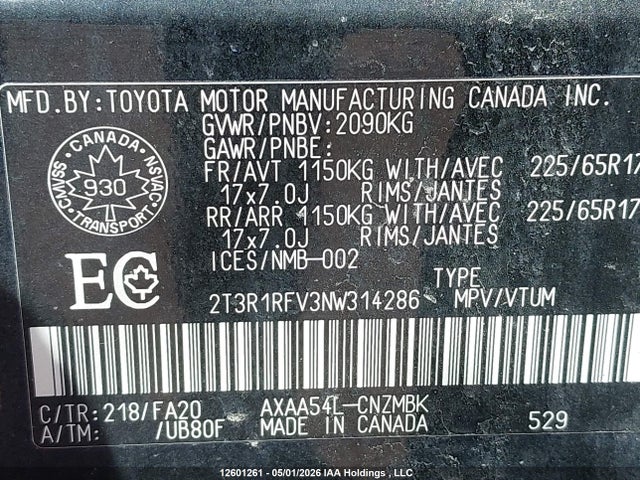 2T3R1RFV3NW314286 Toyota Rav4 Xle/xle Premium