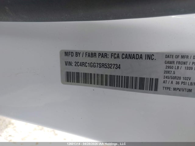 Продаж на аукціоні авто 2025 Chrysler Pacifica Limited, vin: 2C4RC1GG7SR532734, номер лоту: 12601314