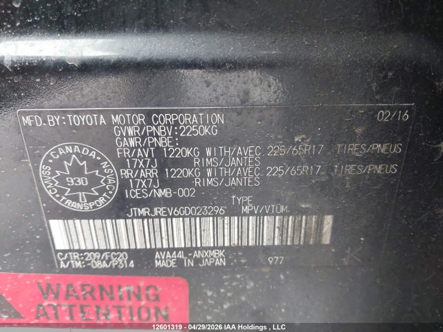JTMRJREV6GD023296 Toyota Rav4 Hybrid Xle