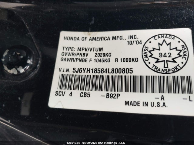 Продаж на аукціоні авто 2004 Honda Element Ex, vin: 5J6YH18584L800805, номер лоту: 12601324