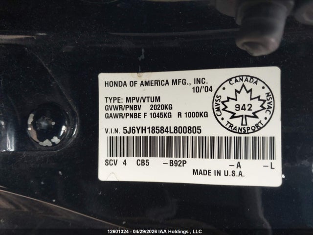 Продаж на аукціоні авто 2004 Honda Element Ex, vin: 5J6YH18584L800805, номер лоту: 12601324