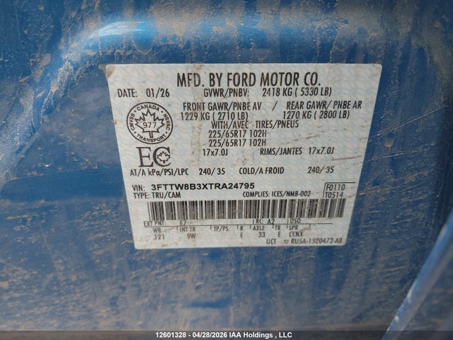 2026 Ford Maverick Xl მანქანა იყიდება აუქციონზე, vin: 3FTTW8B3XTRA24795, აუქციონის ნომერი: 12601328