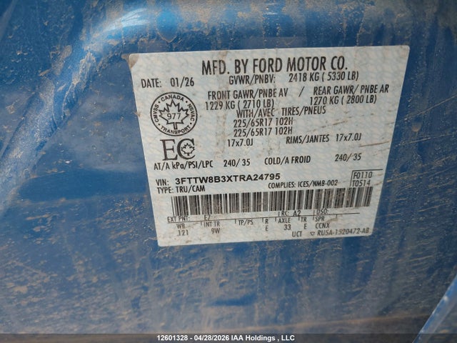 2026 Ford Maverick Xl მანქანა იყიდება აუქციონზე, vin: 3FTTW8B3XTRA24795, აუქციონის ნომერი: 12601328