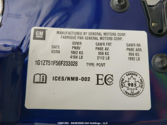 2006 Chevrolet Malibu Lt მანქანა იყიდება აუქციონზე, vin: 1G1ZT51F56F233028, აუქციონის ნომერი: 12601352