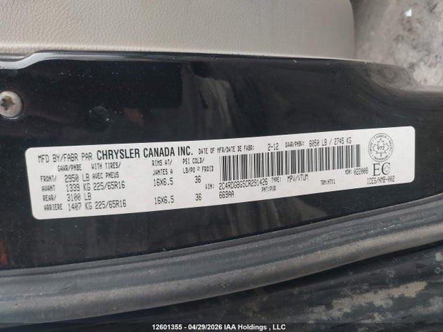 Продажа на аукционе авто 2012 Dodge Caravan, vin: 2C4RDGBG5CR291426, номер лота: 12601355
