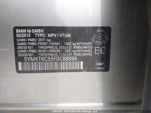 Продажа на аукционе авто 2015 Bmw X5 M, vin: 5YMKT6C55F0C88899, номер лота: 12601367
