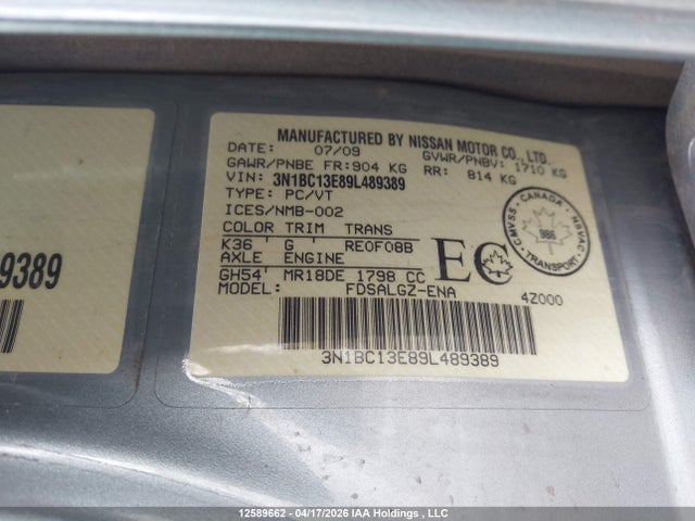 Aukcja sprzedaży 2009 Nissan Versa 1.8sl, vin: 3N1BC13E89L489389, numer aukcji: 12589662