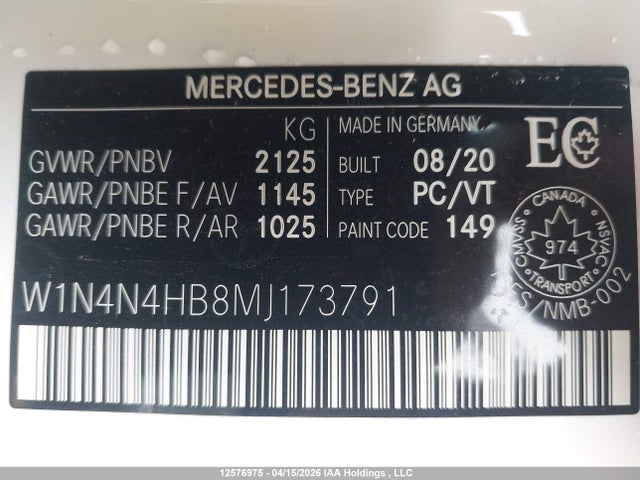 W1N4N4HB8MJ173791 Mercedes-Benz Gla 250 4matic