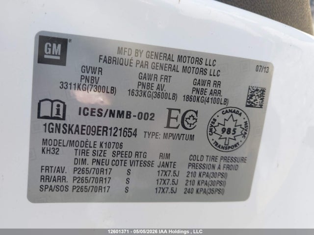 12601371 :رقم المزاد ، 1GNSKAE09ER121654 vin ، 2014 Chevrolet Tahoe Ls مزاد بيع