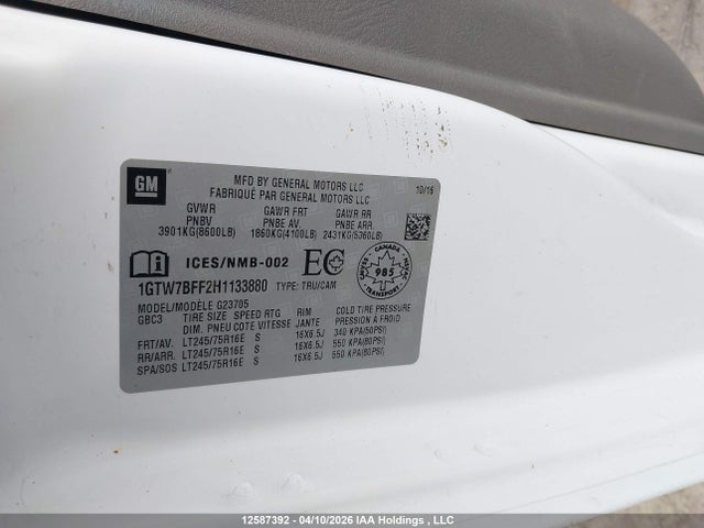 1GTW7BFF2H1133880 GMC Savana 2500 Work Van