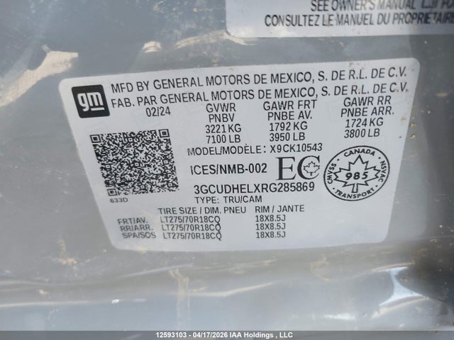 3GCUDHELXRG285869 Chevrolet Silverado 1500 Zr2