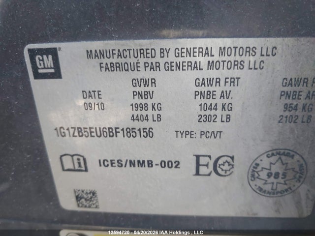 Продажа на аукционе авто 2011 Chevrolet Malibu Ls, vin: 1G1ZB5EU6BF185156, номер лота: 12594720