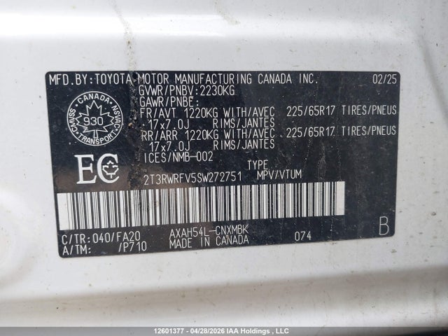 2T3RWRFV5SW272751 Toyota Rav4 Xle/woodland Edition
