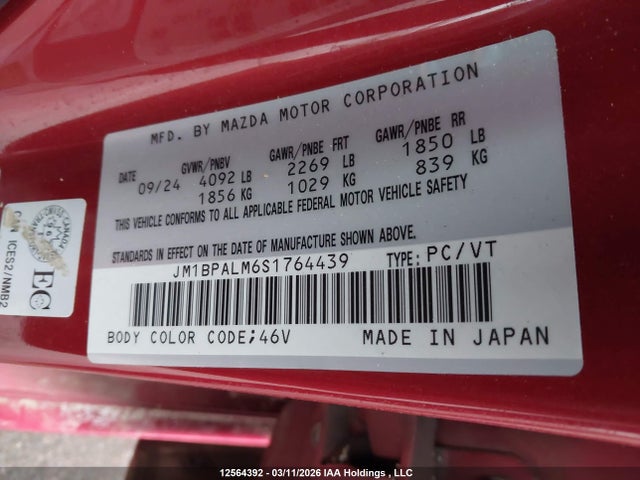 Aukcja sprzedaży 2025 Mazda Mazda3 Gs, vin: JM1BPALM6S1764439, numer aukcji: 12564392