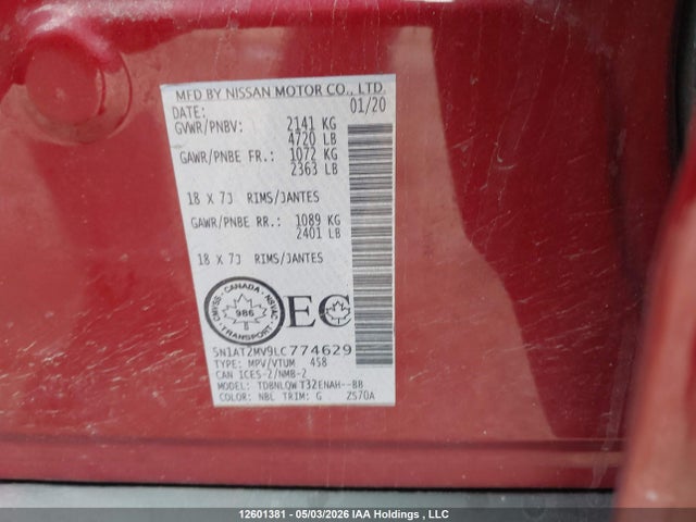 5N1AT2MV9LC774629 Nissan Rogue S/sl/sv