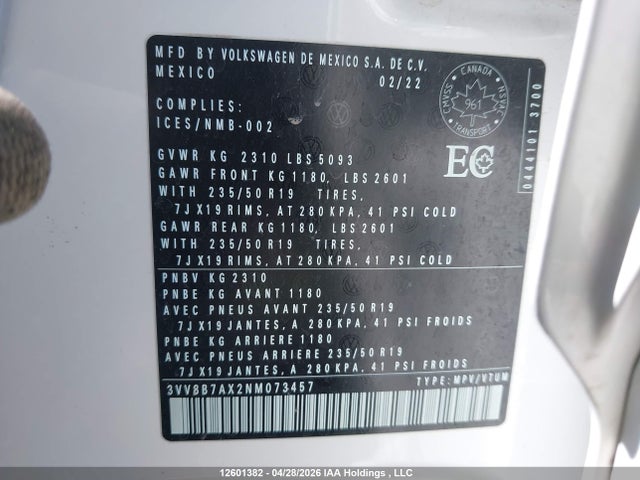 3VV8B7AX2NM073457 Volkswagen Tiguan Se R-line Black