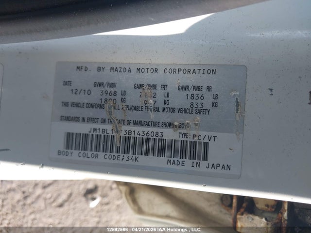 Aukcja sprzedaży 2011 Mazda Mazda3 Gx, vin: JM1BL1UF3B1436083, numer aukcji: 12592566
