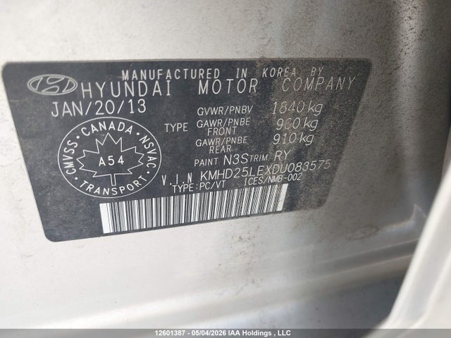 12601387 :رقم المزاد ، KMHD25LEXDU083575 vin ، 2013 Hyundai Elantra Gt Gl مزاد بيع