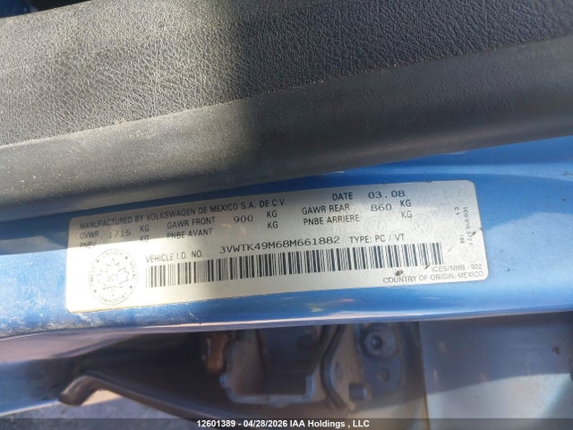 Aukcja sprzedaży 2008 Volkswagen City Jetta, vin: 3VWTK49M68M661882, numer aukcji: 12601389