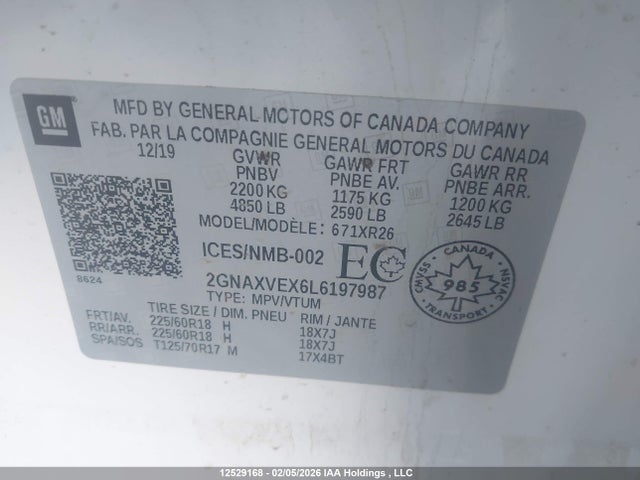 2GNAXVEX6L6197987 Chevrolet EQUINOX LT