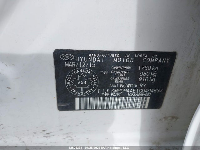 Продаж на аукціоні авто 2016 Hyundai Elantra Se/sport/limited, vin: KMHDH4AE1GU494637, номер лоту: 12601394