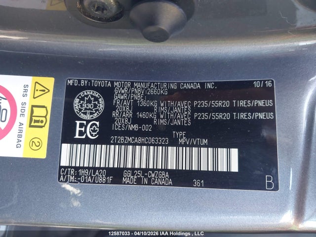 Aukcja sprzedaży 2017 Lexus Rx 350, vin: 2T2BZMCA8HC063323, numer aukcji: 12587033