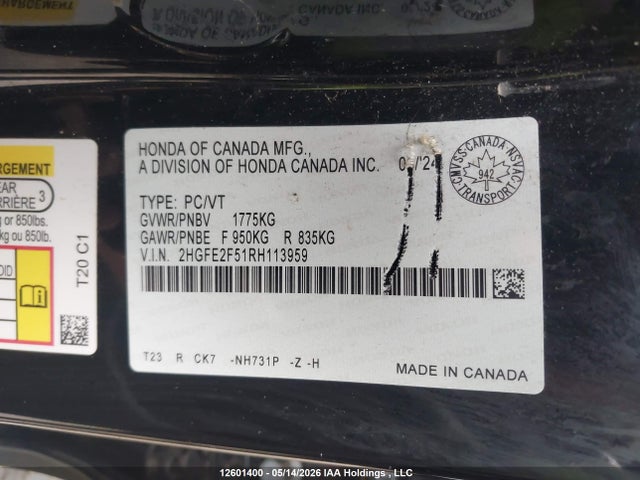 Honda Civic Sport 2024 2HGFE2F51RH113959 Image 9