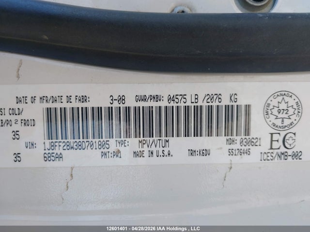 Продаж на аукціоні авто 2008 Jeep Patriot Sport, vin: 1J8FF28W38D701805, номер лоту: 12601401