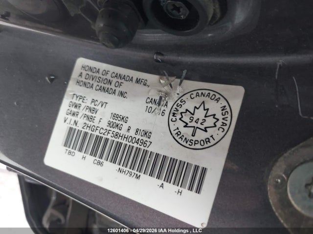 Aukcja sprzedaży 2017 Honda Civic Lx, vin: 2HGFC2F58HH004967, numer aukcji: 12601406