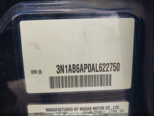 Продажа на аукционе авто 2010 Nissan Sentra 2.0, vin: 3N1AB6AP0AL622750, номер лота: 12601420