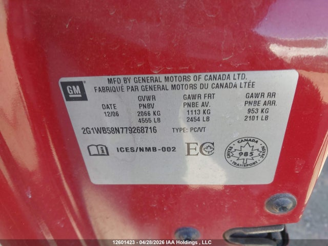 2007 Chevrolet Impala Ls მანქანა იყიდება აუქციონზე, vin: 2G1WB58N779268716, აუქციონის ნომერი: 12601423