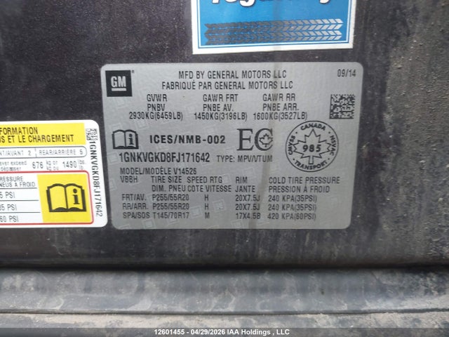 1GNKVGKD8FJ171642 Chevrolet Traverse Lt