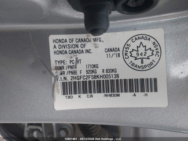 Продаж на аукціоні авто 2019 Honda Civic Lx, vin: 2HGFC2F58KH005138, номер лоту: 12601461