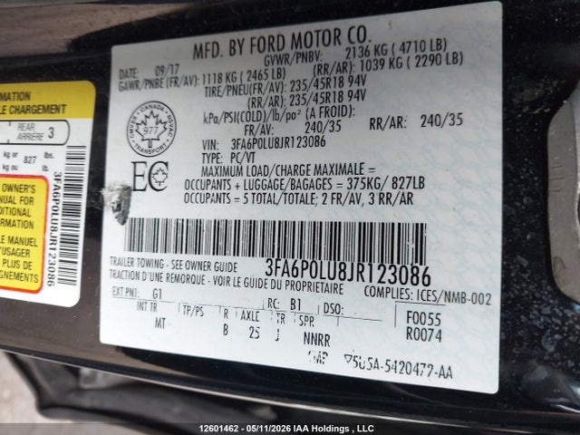 Продажа на аукционе авто 2018 Ford Fusion Hybrid Se, vin: 3FA6P0LU8JR123086, номер лота: 12601462