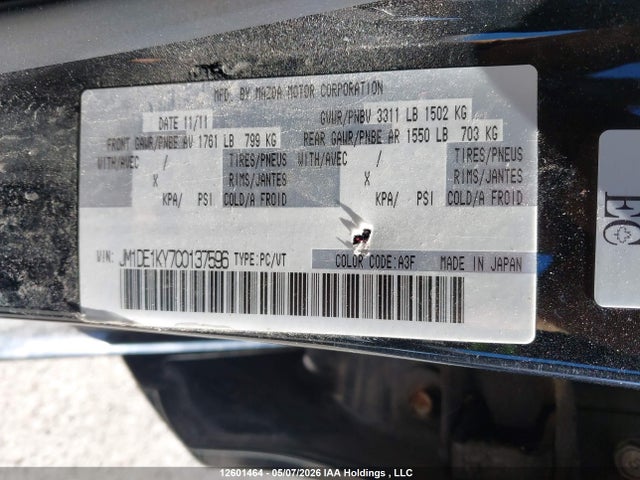 Продаж на аукціоні авто 2012 Mazda Mazda2, vin: JM1DE1KY7C0137596, номер лоту: 12601464
