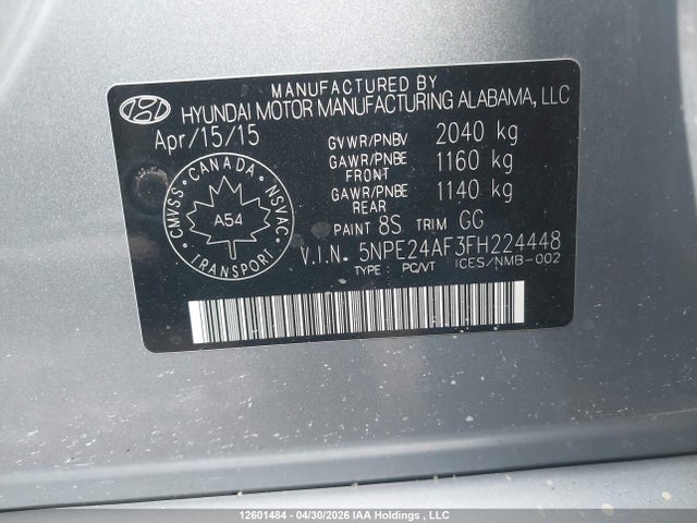 Продаж на аукціоні авто 2015 Hyundai Sonata Gls, vin: 5NPE24AF3FH224448, номер лоту: 12601484