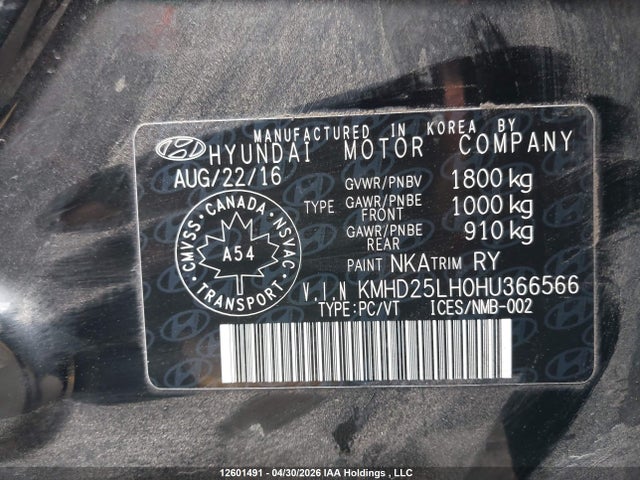 KMHD25LH0HU366566 Hyundai Elantra
