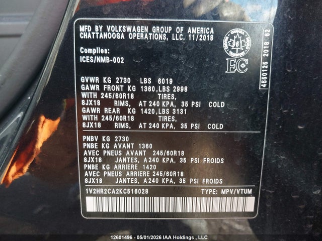 Volkswagen Atlas 2019 1V2HR2CA2KC516028 Image 19