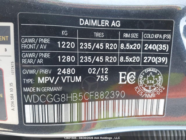 Aukcja sprzedaży 2012 Mercedes-benz Glk 350 4matic, vin: WDCGG8HB5CF882390, numer aukcji: 12601505
