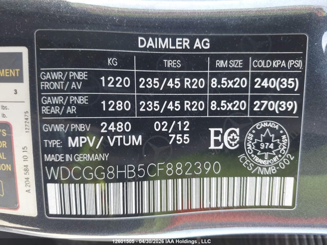 Aukcja sprzedaży 2012 Mercedes-benz Glk 350 4matic, vin: WDCGG8HB5CF882390, numer aukcji: 12601505