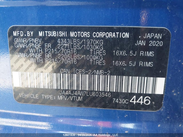 Aukcja sprzedaży 2020 Mitsubishi Rvr Gt/limited Edition/se/sel, vin: JA4AJ4AW7LU603546, numer aukcji: 12601530