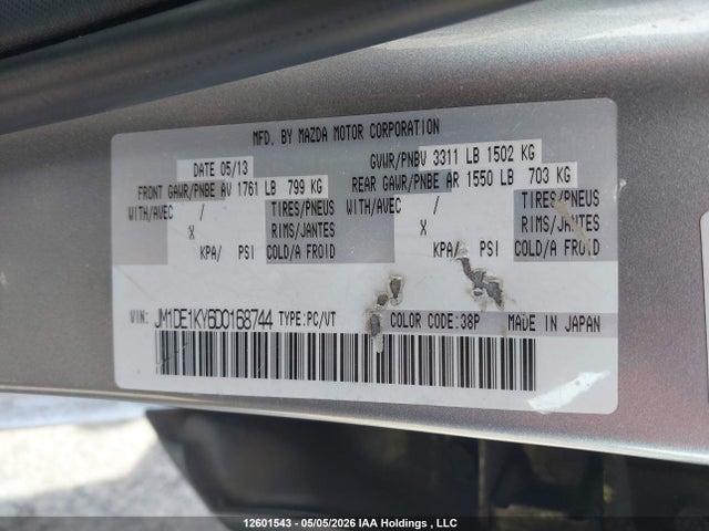 Aukcja sprzedaży 2013 Mazda Mazda2, vin: JM1DE1KY6D0168744, numer aukcji: 12601543