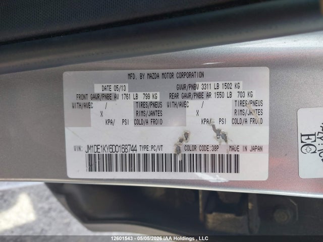 Aukcja sprzedaży 2013 Mazda Mazda2, vin: JM1DE1KY6D0168744, numer aukcji: 12601543