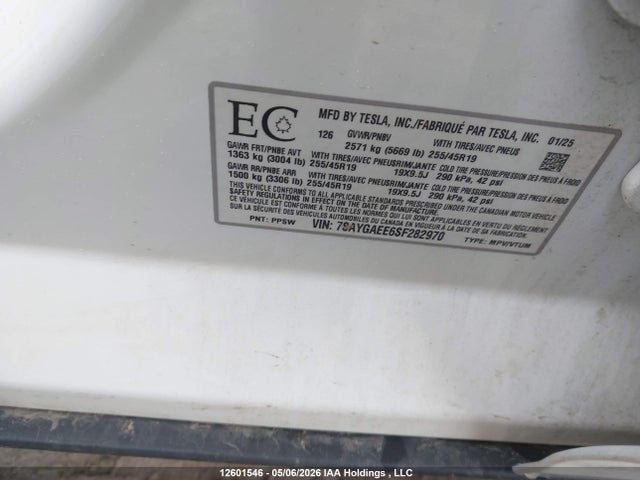 Tesla Model Y 2025 7SAYGAEE6SF282970 Image 9