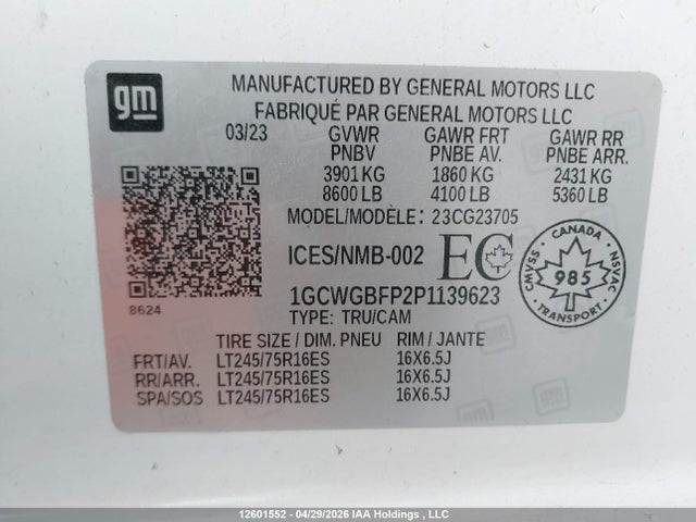 Aukcja sprzedaży 2023 Chevrolet Express G2500, vin: 1GCWGBFP2P1139623, numer aukcji: 12601552